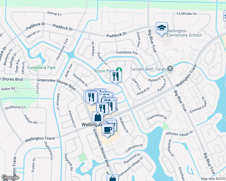 map of restaurants, bars, coffee shops, grocery stores, and more near 13789 Bottlebrush Court in Wellington