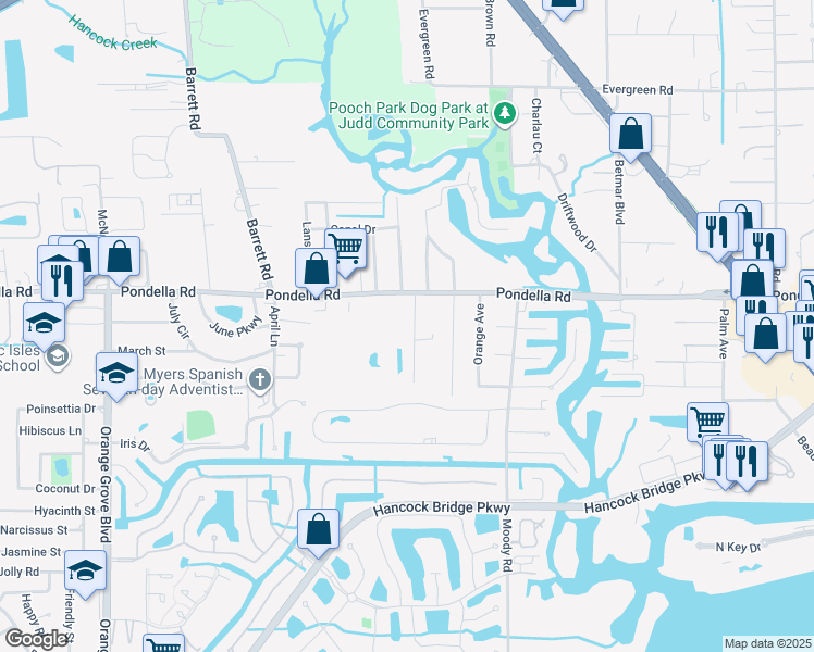 map of restaurants, bars, coffee shops, grocery stores, and more near 1160 Green Avenue in North Fort Myers