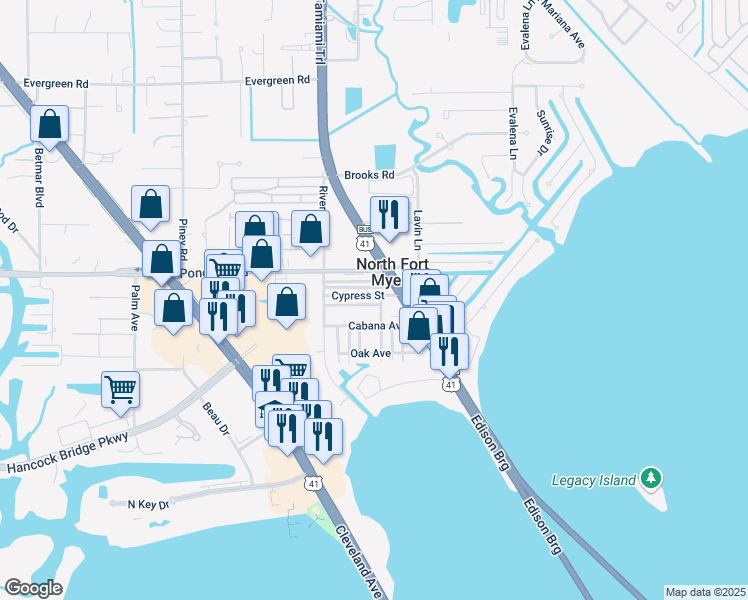 map of restaurants, bars, coffee shops, grocery stores, and more near 1140 Fourth Way in North Fort Myers