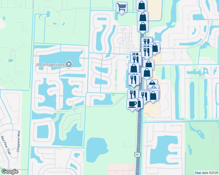 map of restaurants, bars, coffee shops, grocery stores, and more near 140 Canterbury Place in Royal Palm Beach