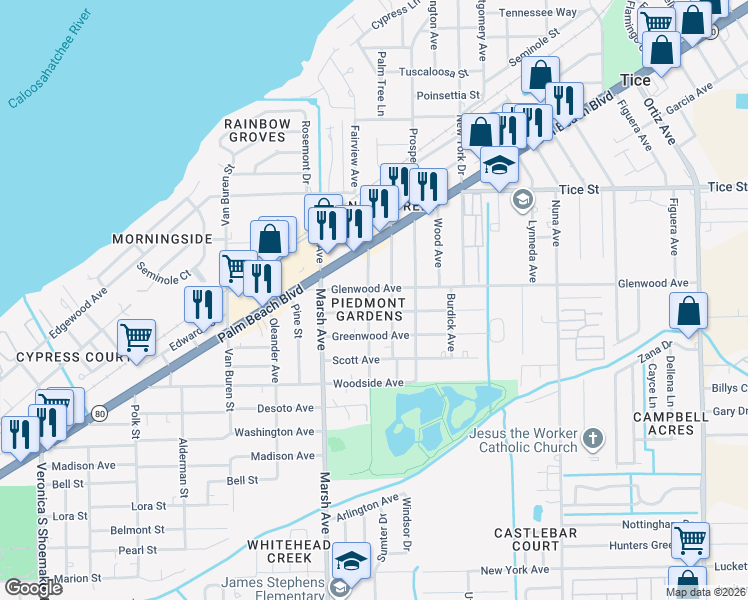map of restaurants, bars, coffee shops, grocery stores, and more near 617 Fairview Avenue in Fort Myers