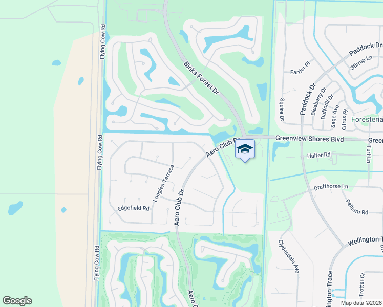 map of restaurants, bars, coffee shops, grocery stores, and more near 15465 Meadow Wood Drive in Wellington