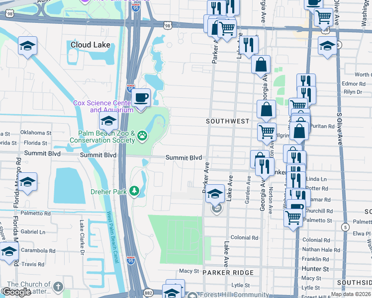 map of restaurants, bars, coffee shops, grocery stores, and more near 953 Hansen Street in West Palm Beach