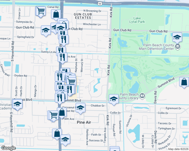 map of restaurants, bars, coffee shops, grocery stores, and more near 4016 Palm Bay Circle in West Palm Beach