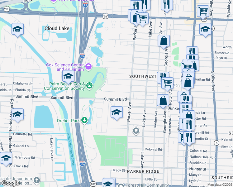 map of restaurants, bars, coffee shops, grocery stores, and more near 944 Hansen Street in West Palm Beach