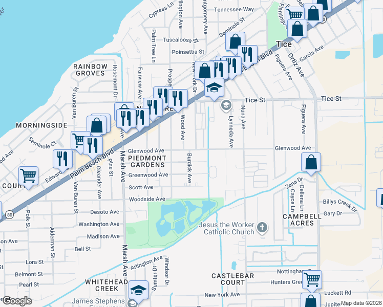 map of restaurants, bars, coffee shops, grocery stores, and more near 4419 Glenwood Avenue in Fort Myers