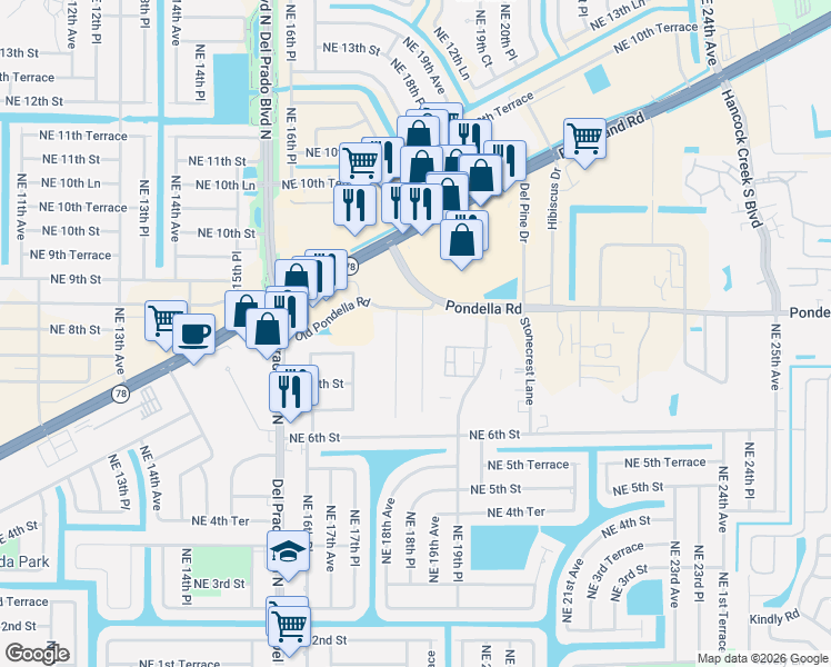 map of restaurants, bars, coffee shops, grocery stores, and more near 1210 Patterson Road in Cape Coral