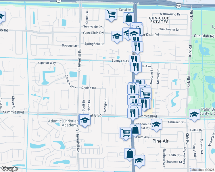 map of restaurants, bars, coffee shops, grocery stores, and more near 695 Neil Road in West Palm Beach