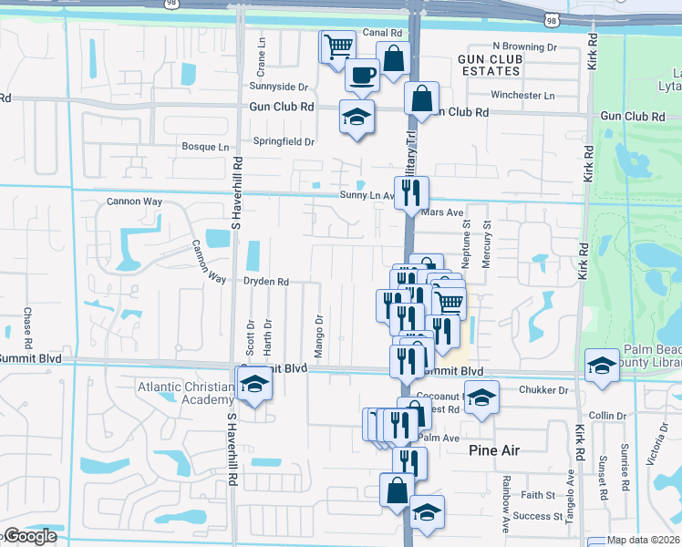 map of restaurants, bars, coffee shops, grocery stores, and more near 730 Arnold Drive in West Palm Beach