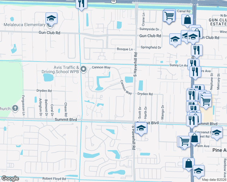 map of restaurants, bars, coffee shops, grocery stores, and more near 5130 Society Place West in West Palm Beach