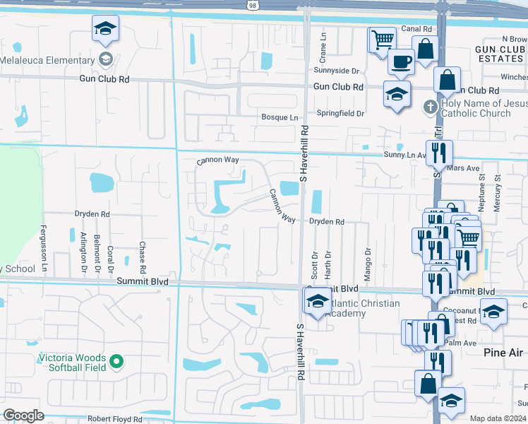 map of restaurants, bars, coffee shops, grocery stores, and more near 5074 Society Place West in West Palm Beach