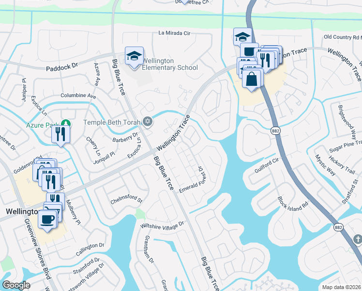 map of restaurants, bars, coffee shops, grocery stores, and more near 988 Mourning Dove Lane in Wellington