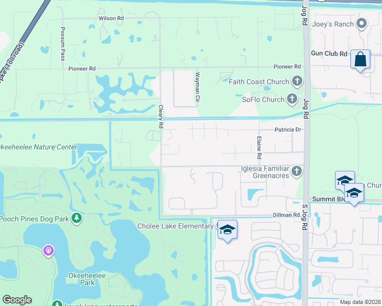 map of restaurants, bars, coffee shops, grocery stores, and more near 654 Cleary Road in West Palm Beach