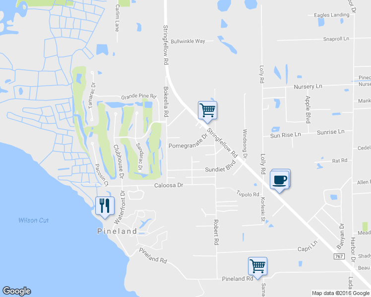 map of restaurants, bars, coffee shops, grocery stores, and more near 7403 Pomegranate Drive in Bokeelia