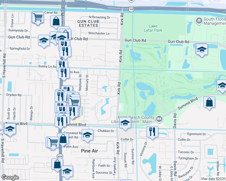 map of restaurants, bars, coffee shops, grocery stores, and more near 4012 Palm Bay Circle in West Palm Beach