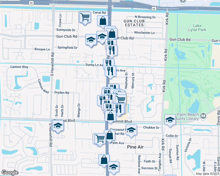 map of restaurants, bars, coffee shops, grocery stores, and more near 700 South Military Trail in West Palm Beach