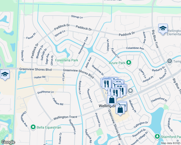 map of restaurants, bars, coffee shops, grocery stores, and more near 14038 Aster Avenue in Wellington