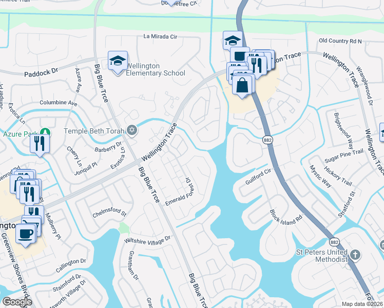 map of restaurants, bars, coffee shops, grocery stores, and more near 13092 Quiet Woods Road in Wellington