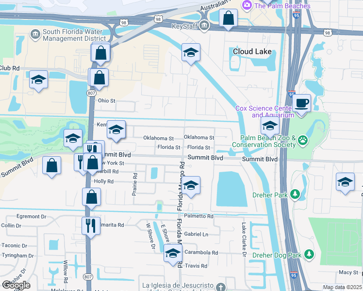 map of restaurants, bars, coffee shops, grocery stores, and more near 2541 Florida Street in West Palm Beach