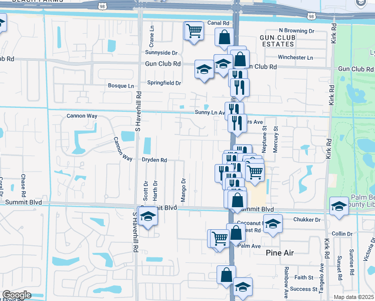 map of restaurants, bars, coffee shops, grocery stores, and more near 695 Neil Road in West Palm Beach