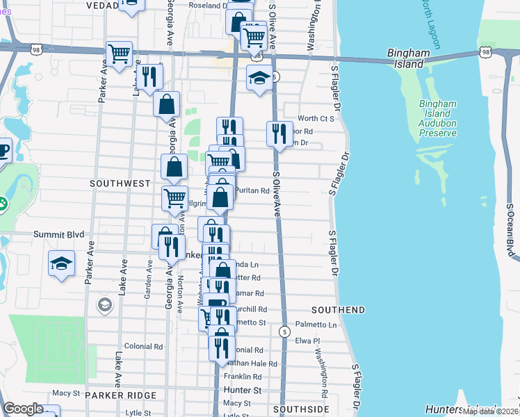 map of restaurants, bars, coffee shops, grocery stores, and more near 335 Plymouth Road in West Palm Beach