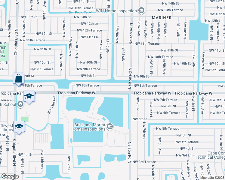 map of restaurants, bars, coffee shops, grocery stores, and more near 907 Tropicana Parkway West in Cape Coral