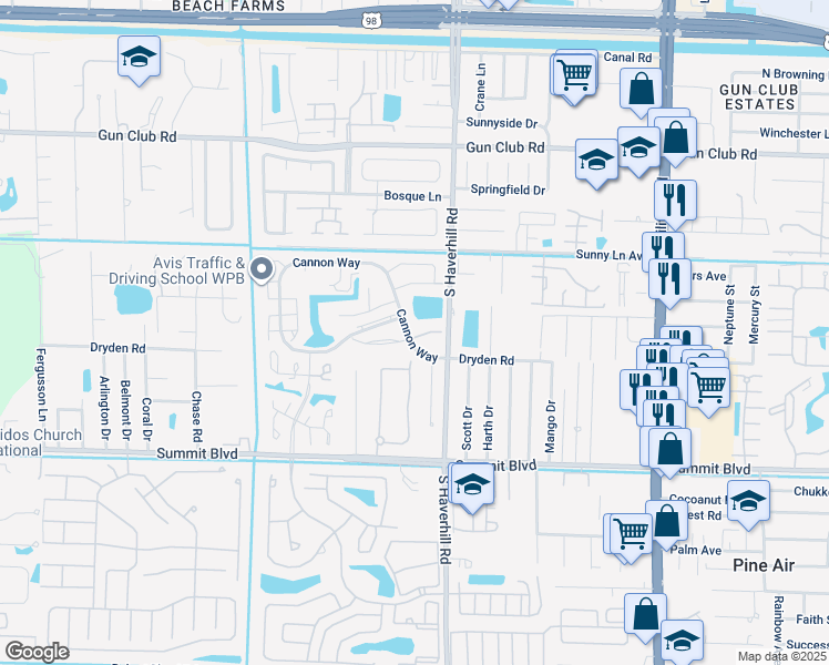 map of restaurants, bars, coffee shops, grocery stores, and more near 5074 Society Place West in West Palm Beach
