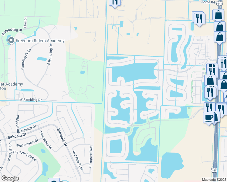 map of restaurants, bars, coffee shops, grocery stores, and more near 10708 OldHammock Way in Wellington