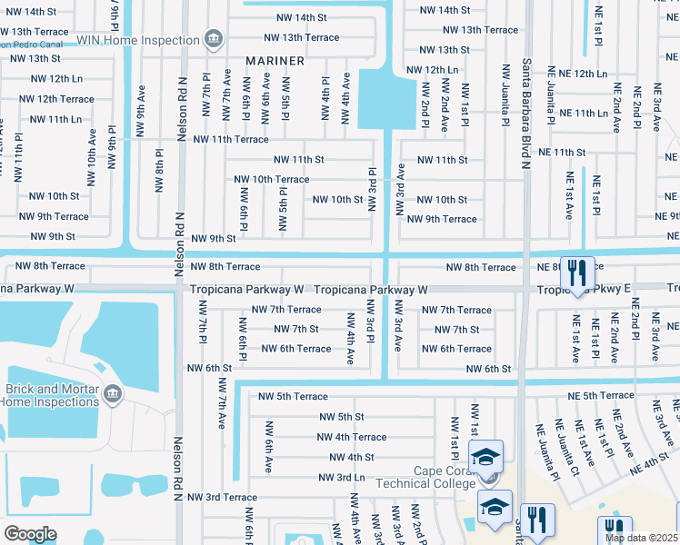 map of restaurants, bars, coffee shops, grocery stores, and more near 400 Northwest 8th Terrace in Cape Coral
