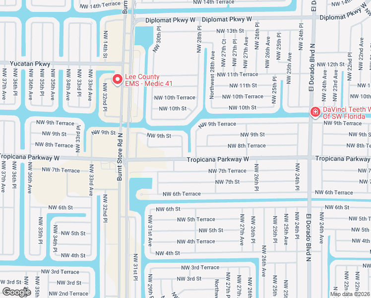 map of restaurants, bars, coffee shops, grocery stores, and more near 2904 Northwest 9th Street in Cape Coral