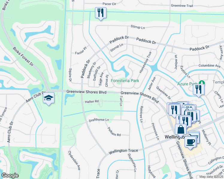 map of restaurants, bars, coffee shops, grocery stores, and more near 961 Citrus Place in Wellington