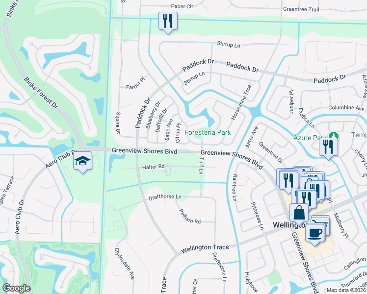 map of restaurants, bars, coffee shops, grocery stores, and more near 951 Citrus Place in Wellington