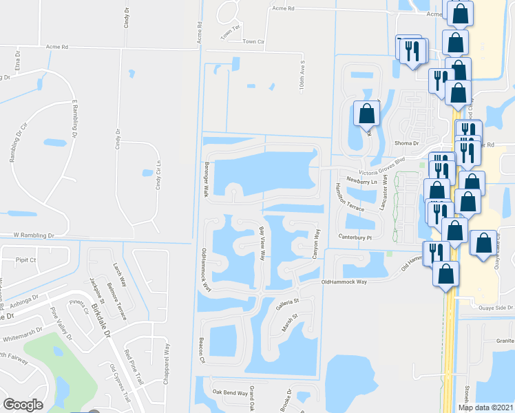 map of restaurants, bars, coffee shops, grocery stores, and more near 317 Berenger Walk in Royal Palm Beach