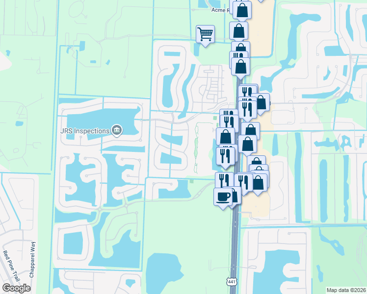 map of restaurants, bars, coffee shops, grocery stores, and more near 131 Lancaster Way in Royal Palm Beach