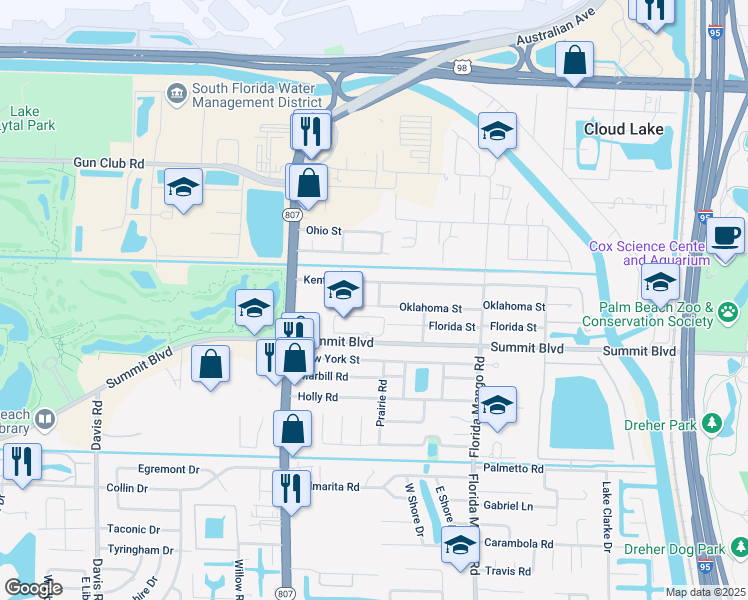 map of restaurants, bars, coffee shops, grocery stores, and more near 2822 Kentucky Street in West Palm Beach