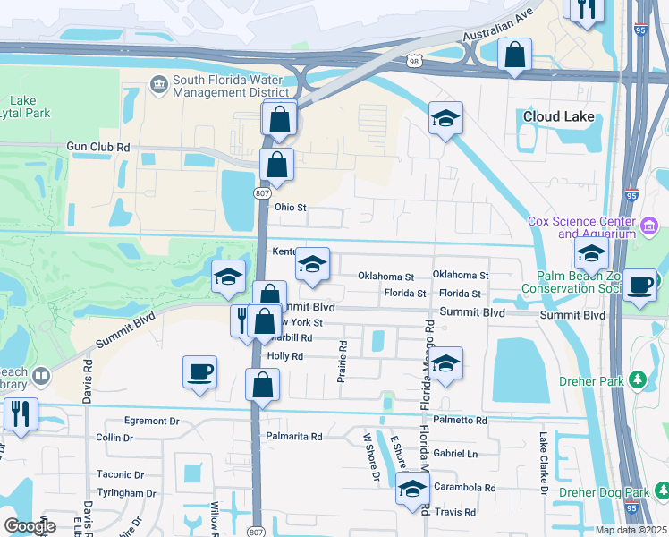 map of restaurants, bars, coffee shops, grocery stores, and more near 2822 Kentucky Street in West Palm Beach