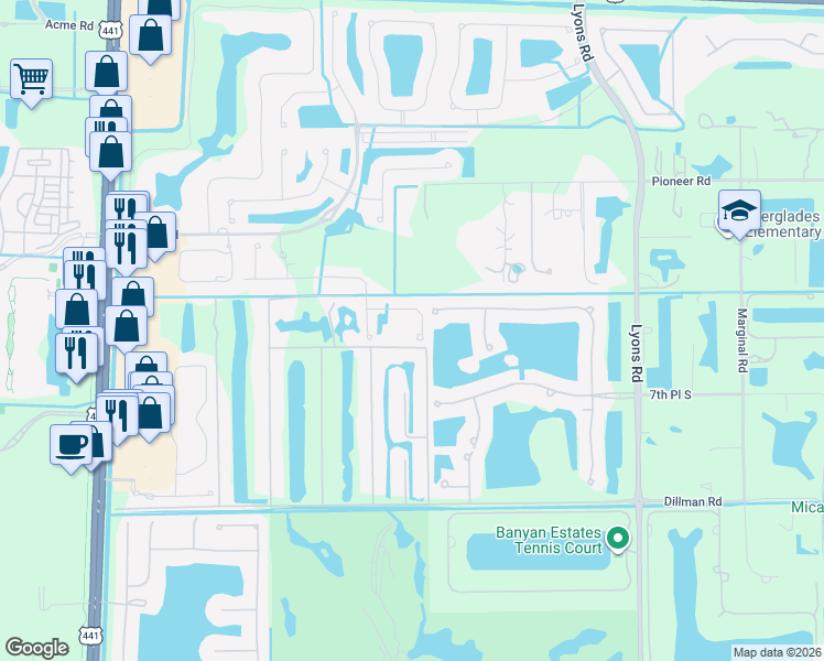 map of restaurants, bars, coffee shops, grocery stores, and more near 9106 Winterhaven Circle in Wellington