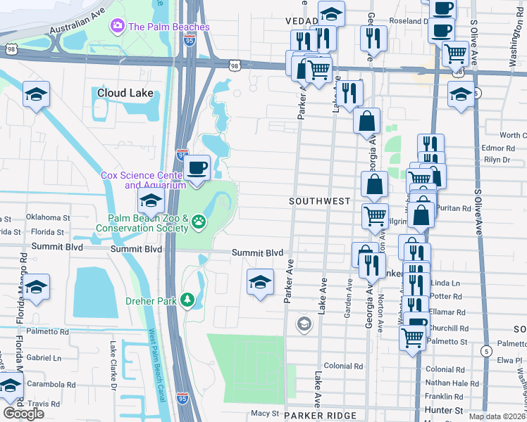 map of restaurants, bars, coffee shops, grocery stores, and more near 946 McIntosh Street in West Palm Beach