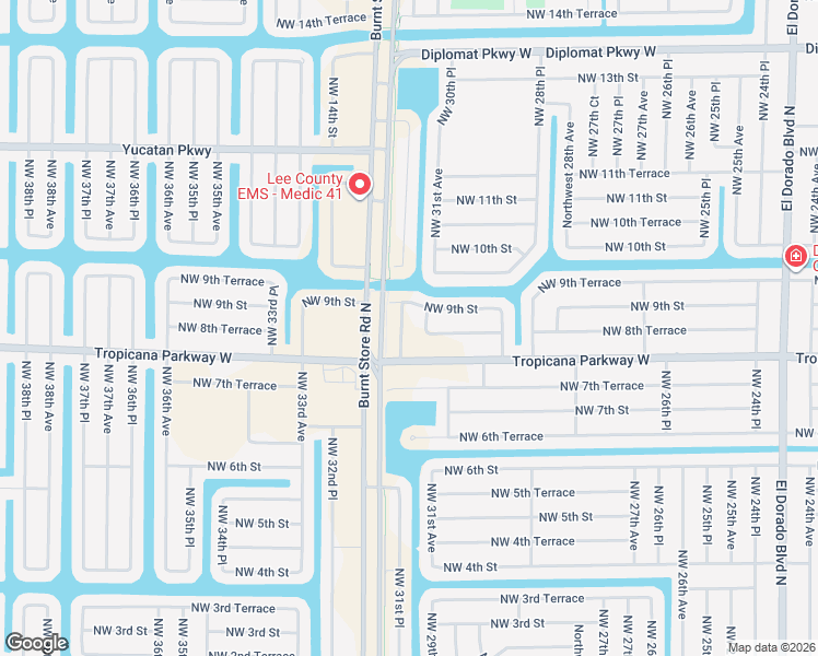 map of restaurants, bars, coffee shops, grocery stores, and more near 822 Northwest 31st Avenue in Cape Coral