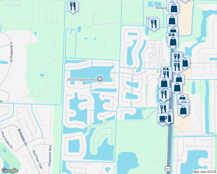 map of restaurants, bars, coffee shops, grocery stores, and more near 355 Berenger Walk in Royal Palm Beach