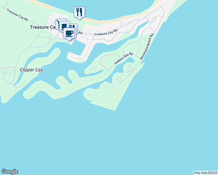 map of restaurants, bars, coffee shops, grocery stores, and more near in Treasure Cay