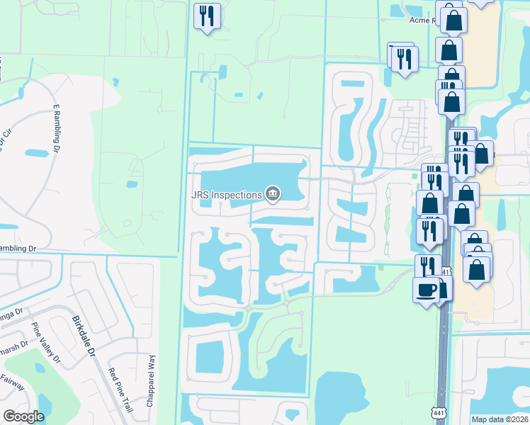map of restaurants, bars, coffee shops, grocery stores, and more near 260 Berenger Walk in Royal Palm Beach
