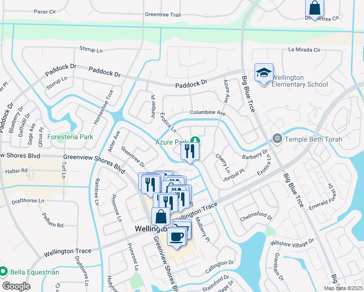 map of restaurants, bars, coffee shops, grocery stores, and more near 13697 Exotica Lane in Wellington