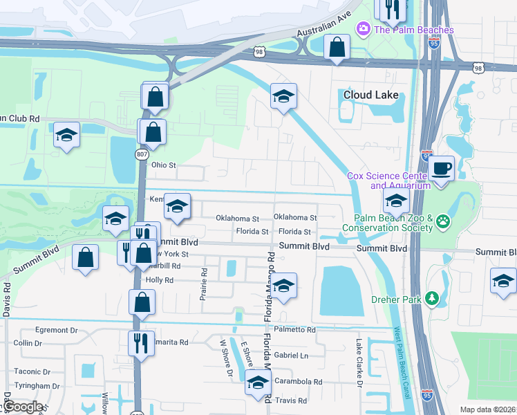 map of restaurants, bars, coffee shops, grocery stores, and more near 2568 Kentucky St in West Palm Beach