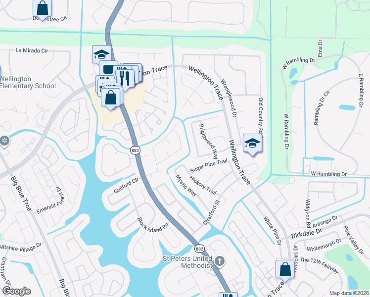 map of restaurants, bars, coffee shops, grocery stores, and more near 866 Lantern Tree Lane in Wellington