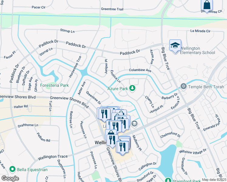 map of restaurants, bars, coffee shops, grocery stores, and more near 14230 Aster Avenue in Wellington