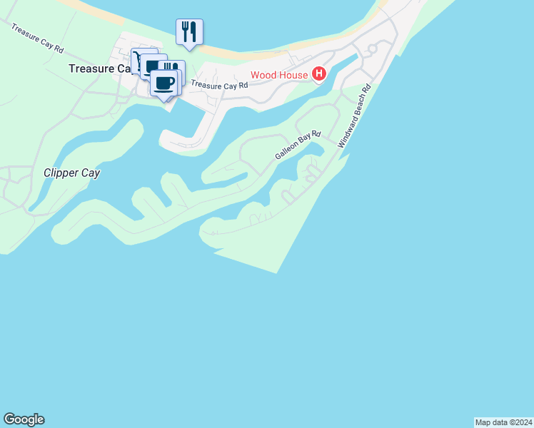 map of restaurants, bars, coffee shops, grocery stores, and more near in Treasure Cay