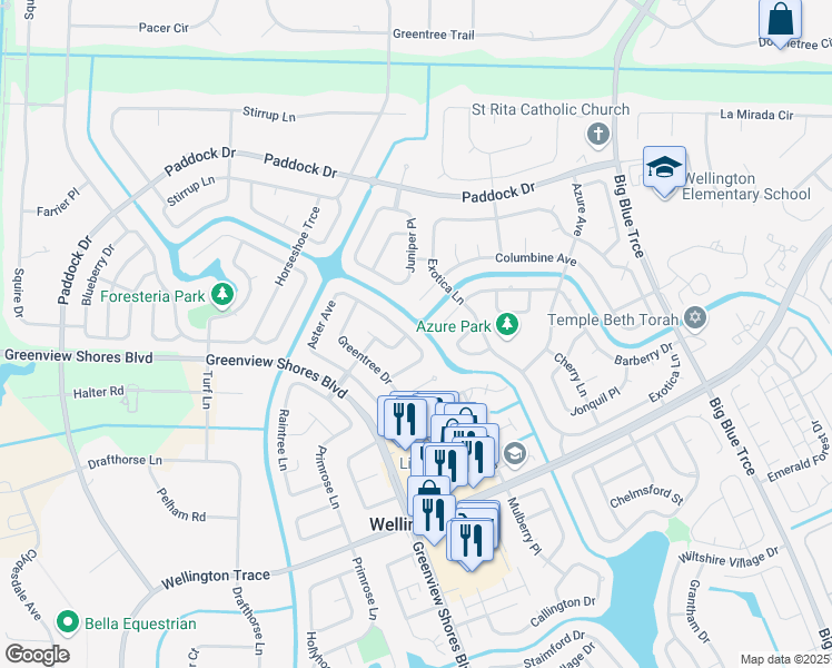 map of restaurants, bars, coffee shops, grocery stores, and more near 14230 Aster Avenue in Wellington