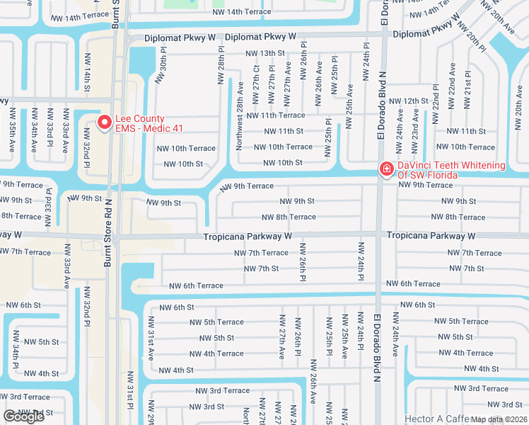 map of restaurants, bars, coffee shops, grocery stores, and more near 2621 Northwest 8th Terrace in Cape Coral