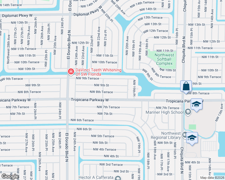 map of restaurants, bars, coffee shops, grocery stores, and more near 2029 Northwest 8th Terrace in Cape Coral
